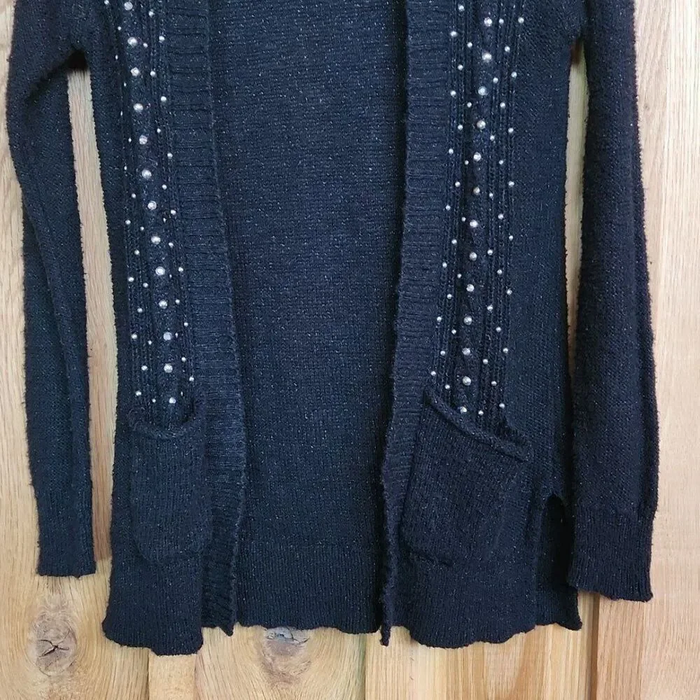Justice Tunic Knit Cardigan Sweater Size 12 Black Metallic & Silver Beads
